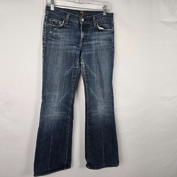 7 For All Mankind Jeans Women's 28 Blue Flare Medium Wash Slight Distress - Picture 16 of 16